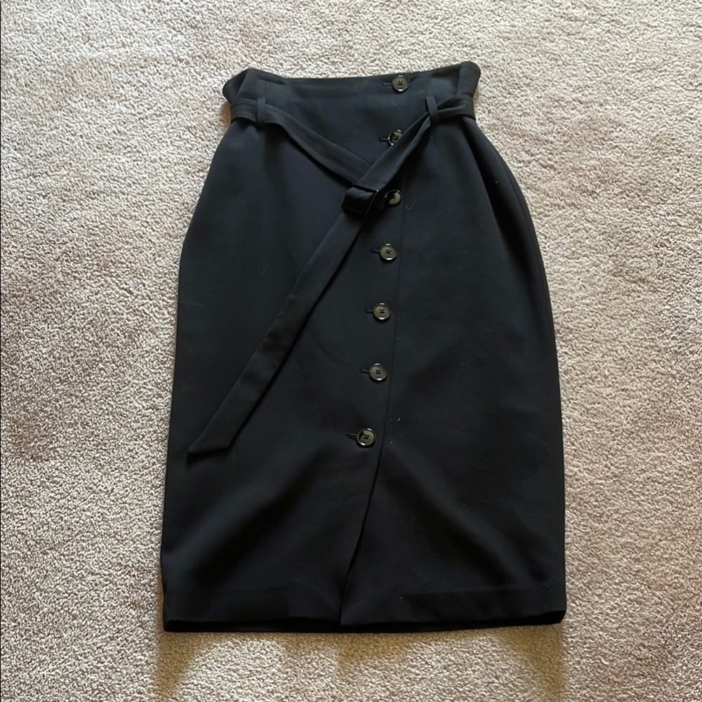 Black Midi Pencil Skirt with Tie Front
